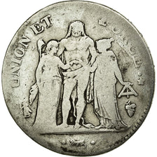 Coin, France, Union et Force, 5 Francs, 1799, Perpignan, VF(20-25), Silver