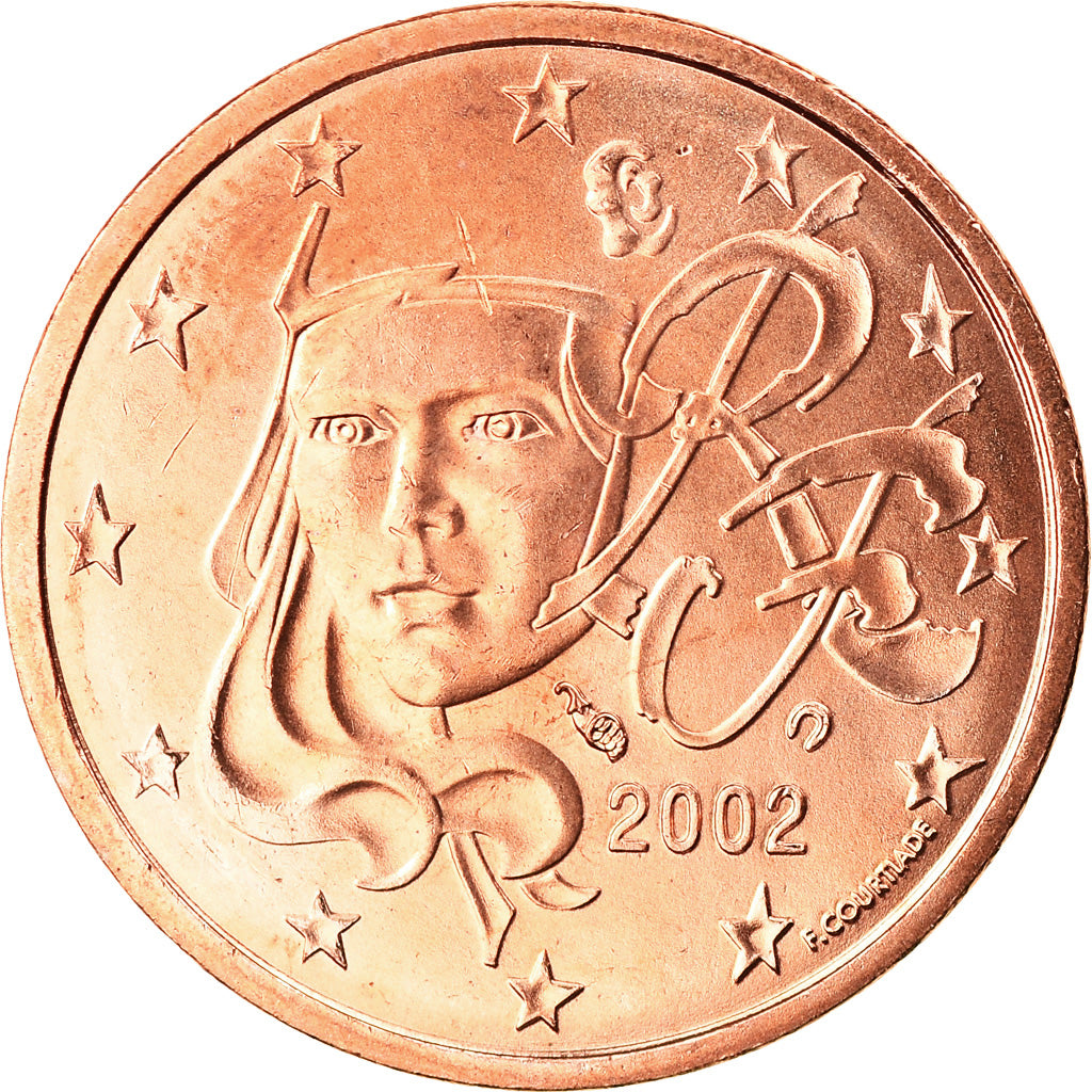 France, 2 Euro Cent, 2002, MS(65-70), Copper Plated Steel, KM:1283