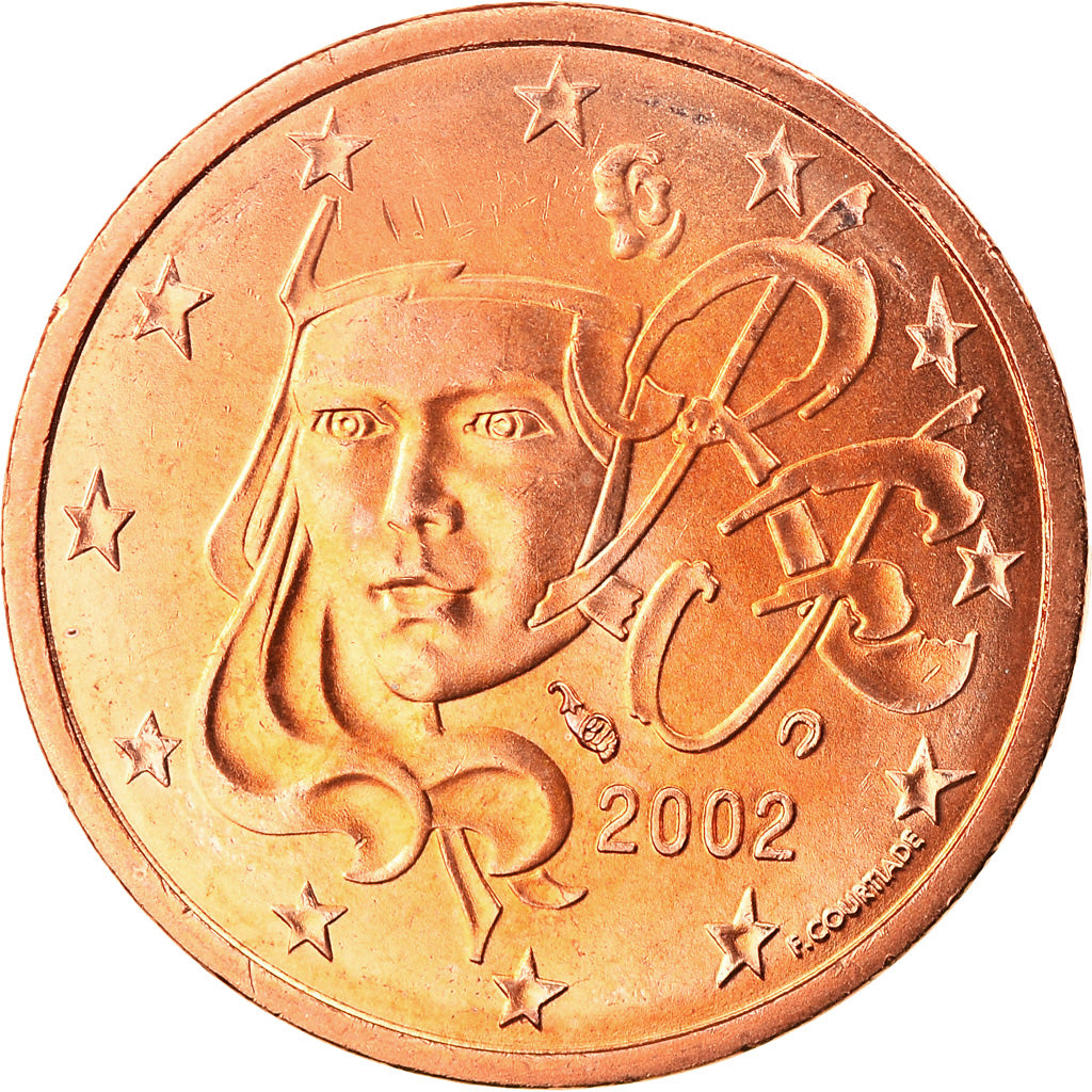 France, 2 Euro Cent, 2002, MS(65-70), Copper Plated Steel, KM:1283