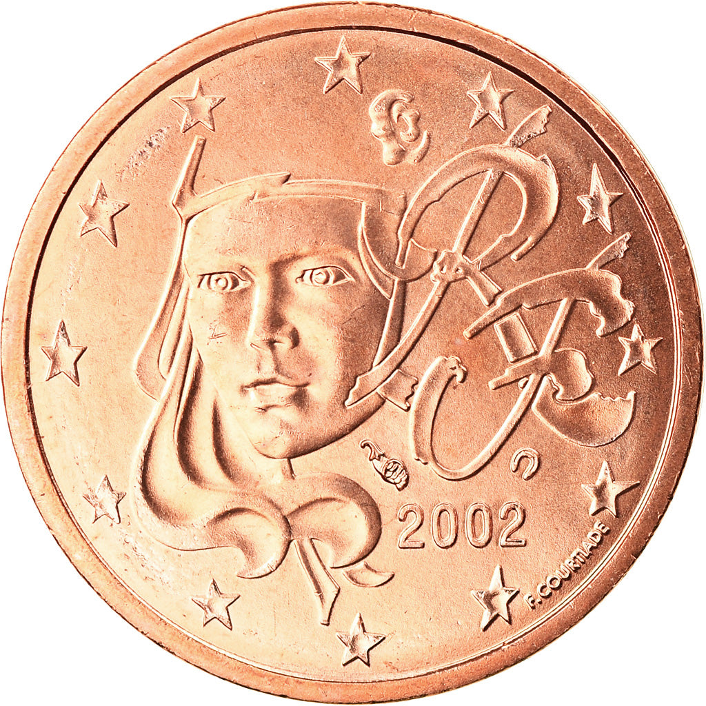 France, 2 Euro Cent, 2002, MS(65-70), Copper Plated Steel, KM:1283