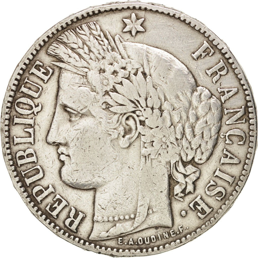 FRANCE, Cérès, 5 Francs, 1871, Bordeaux, KM:818.2, EF(40-45), Silver, Gadou...