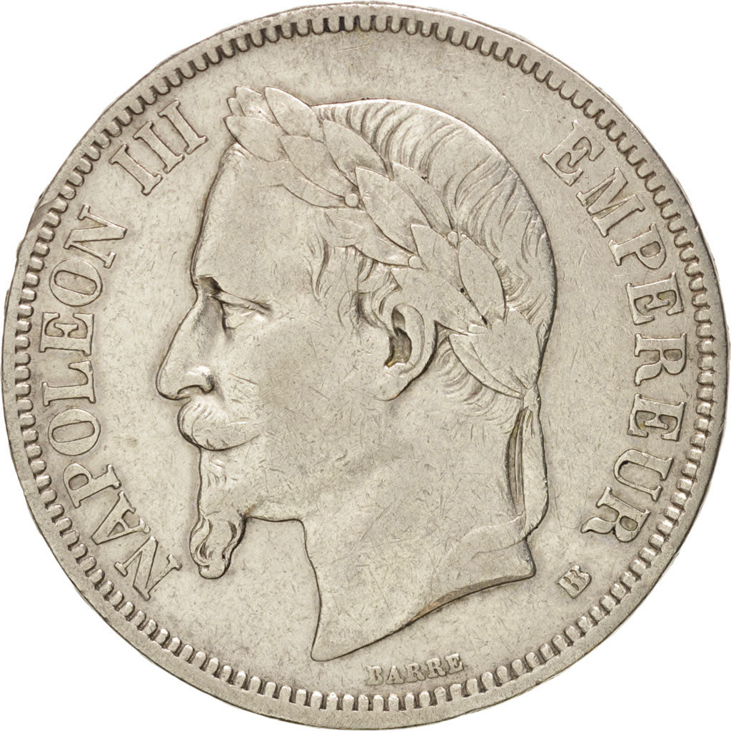 FRANCE, Napoléon III, 5 Francs, 1867, Strasbourg, KM:799.2, EF(40-45), Silve...