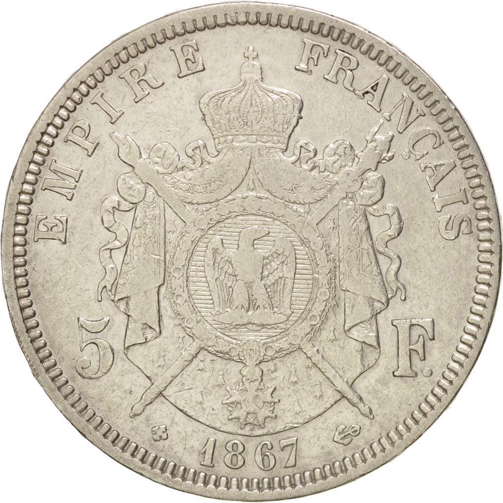 FRANCE, Napoléon III, 5 Francs, 1867, Strasbourg, KM:799.2, EF(40-45), Silve...