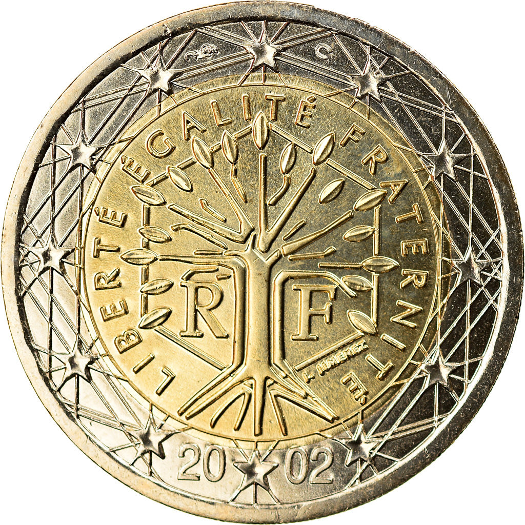 France, 2 Euro, 2002, MS(65-70), Bi-Metallic, KM:1289