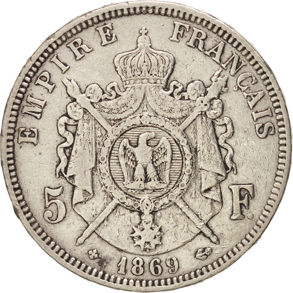 FRANCE, Napoléon III, 5 Francs, 1869, Strasbourg, KM:799.2, VF(30-35), Silve...