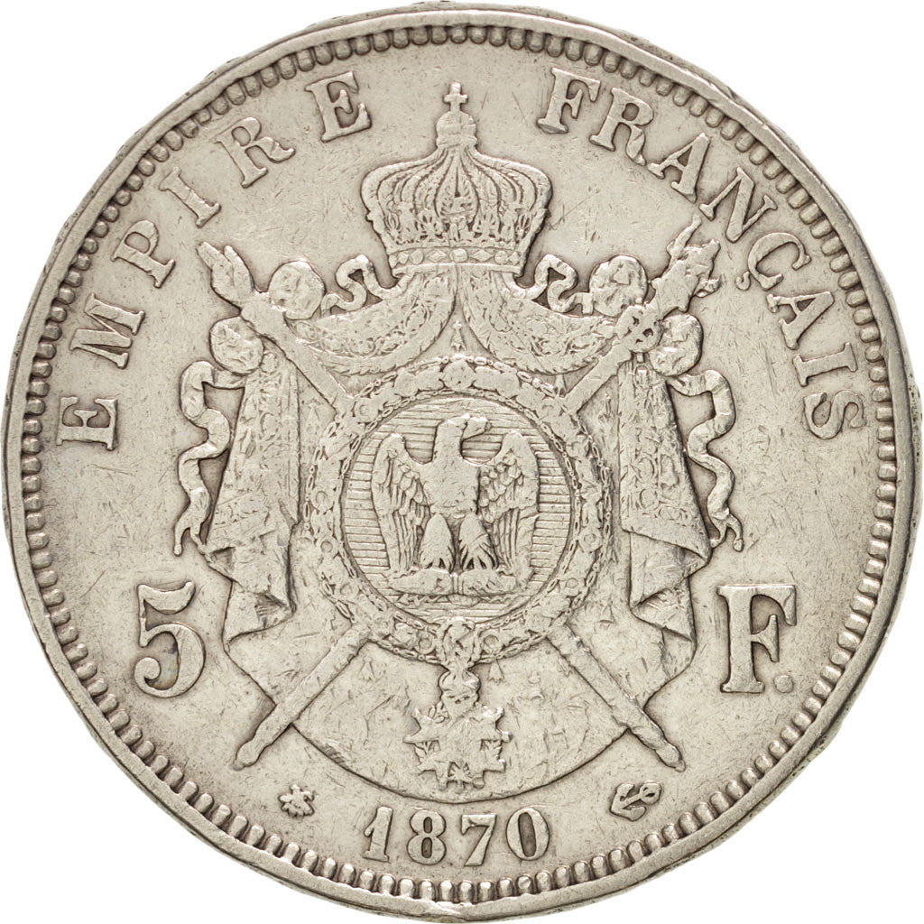 FRANCE, Napoléon III, 5 Francs, 1870, Paris, KM:799.1, VF(30-35), Silver, Ga...