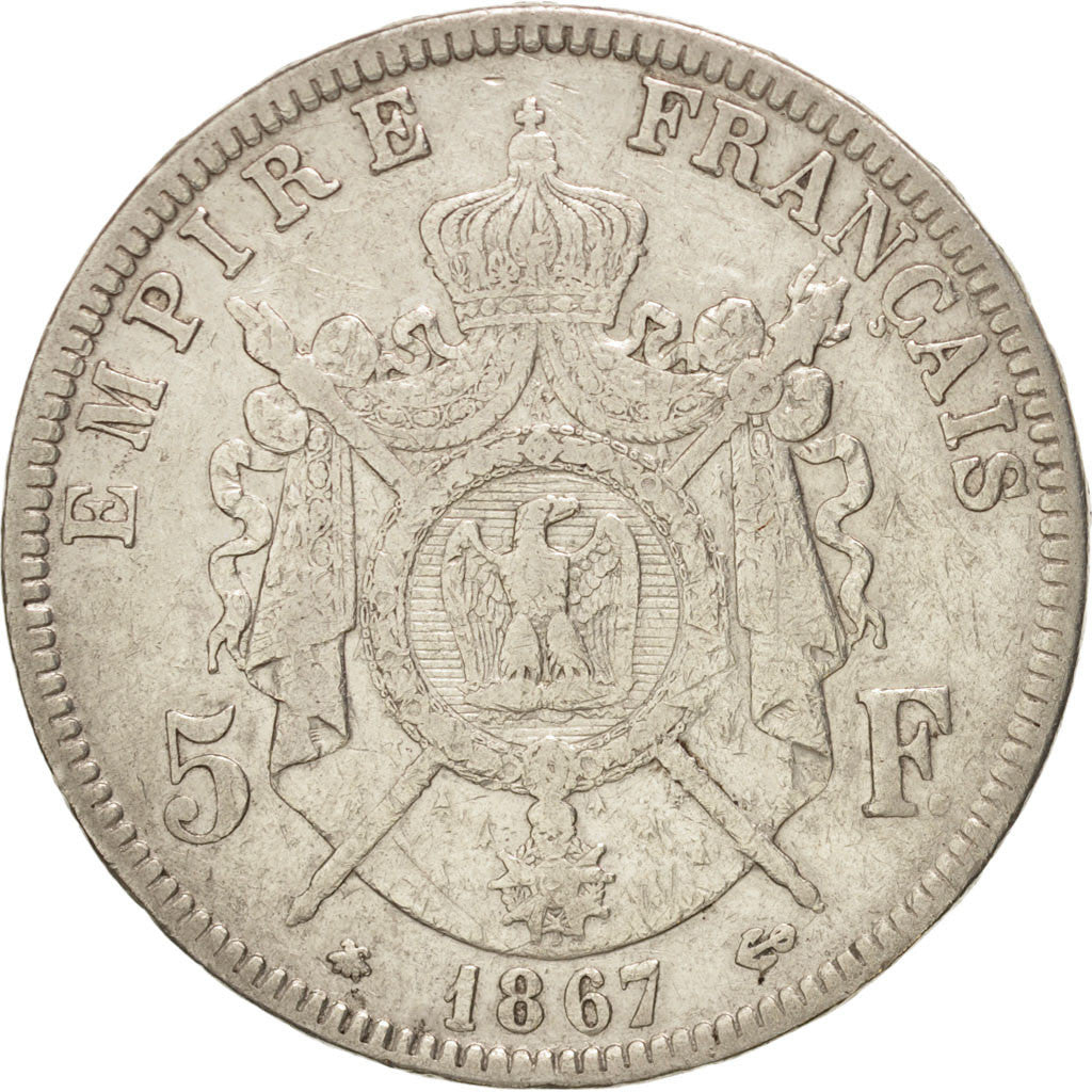 Francia, Napoleon III, Napoléon III, 5 Francs, 1867, Paris, BB, Argento, KM:...