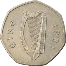 Moneda, REPÚBLICA DE IRLANDA, 50 Pence, 1981, MBC, Cobre - níquel, KM:24