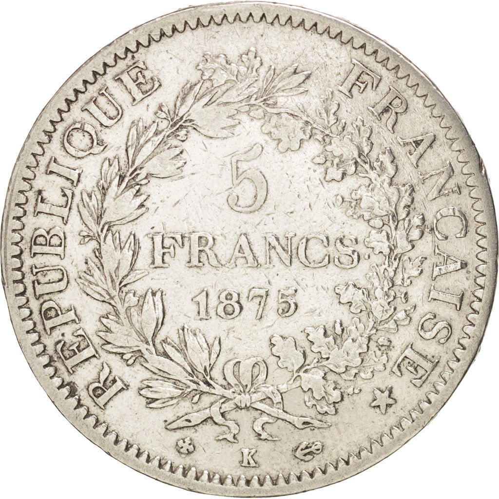 Coin, France, Hercule, 5 Francs, 1875, Bordeaux, VF(30-35), Silver, KM:820.2