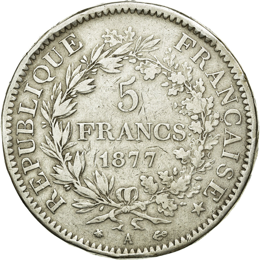 Coin, France, Hercule, 5 Francs, 1877, Paris, VF(20-25), Silver, KM:820.1