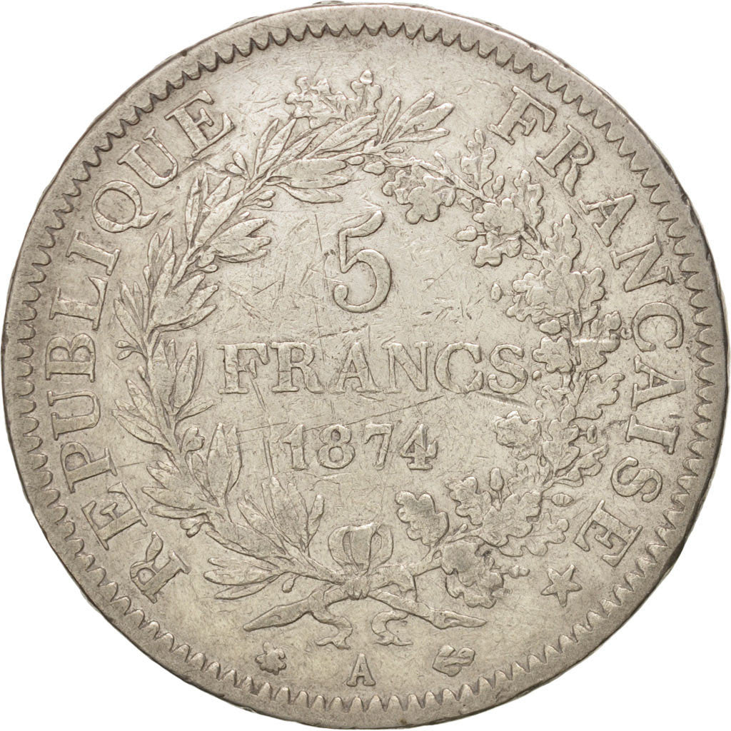 FRANCE, Hercule, 5 Francs, 1874, Paris, KM:820.1, TB+, Silver, Gadoury:745a