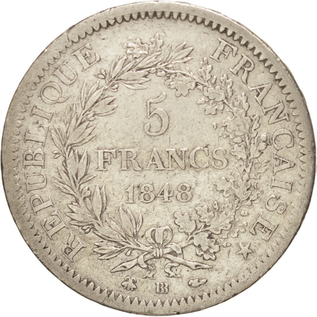FRANCE, Hercule, 5 Francs, 1848, Strasbourg, KM:756.2, EF(40-45), Silver, Gad...