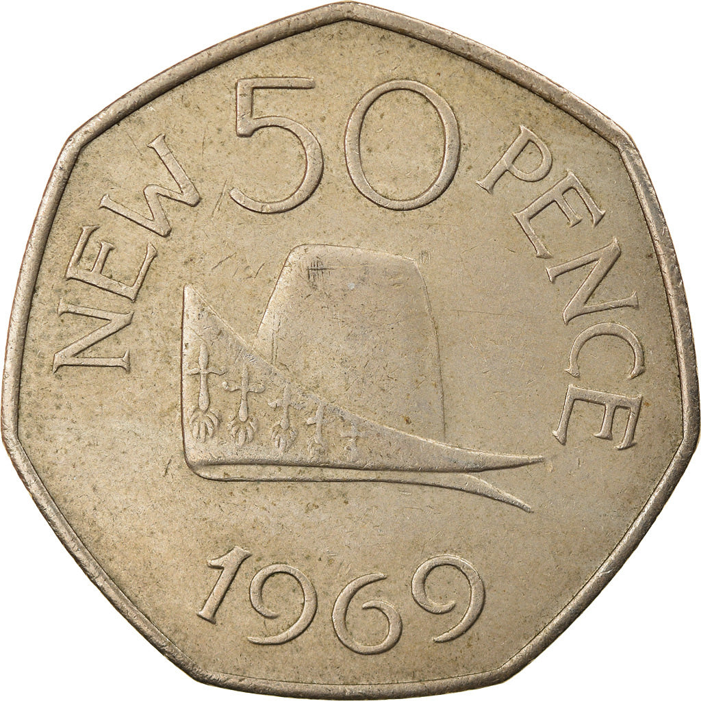 Munten, Guernsey, Elizabeth II, 50 New Pence, 1969, ZF, Copper-nickel, KM:25