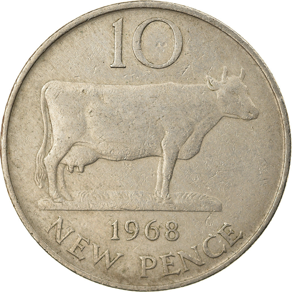 Monnaie, Guernsey, Elizabeth II, 10 New Pence, 1968, TTB, Copper-nickel, KM:24