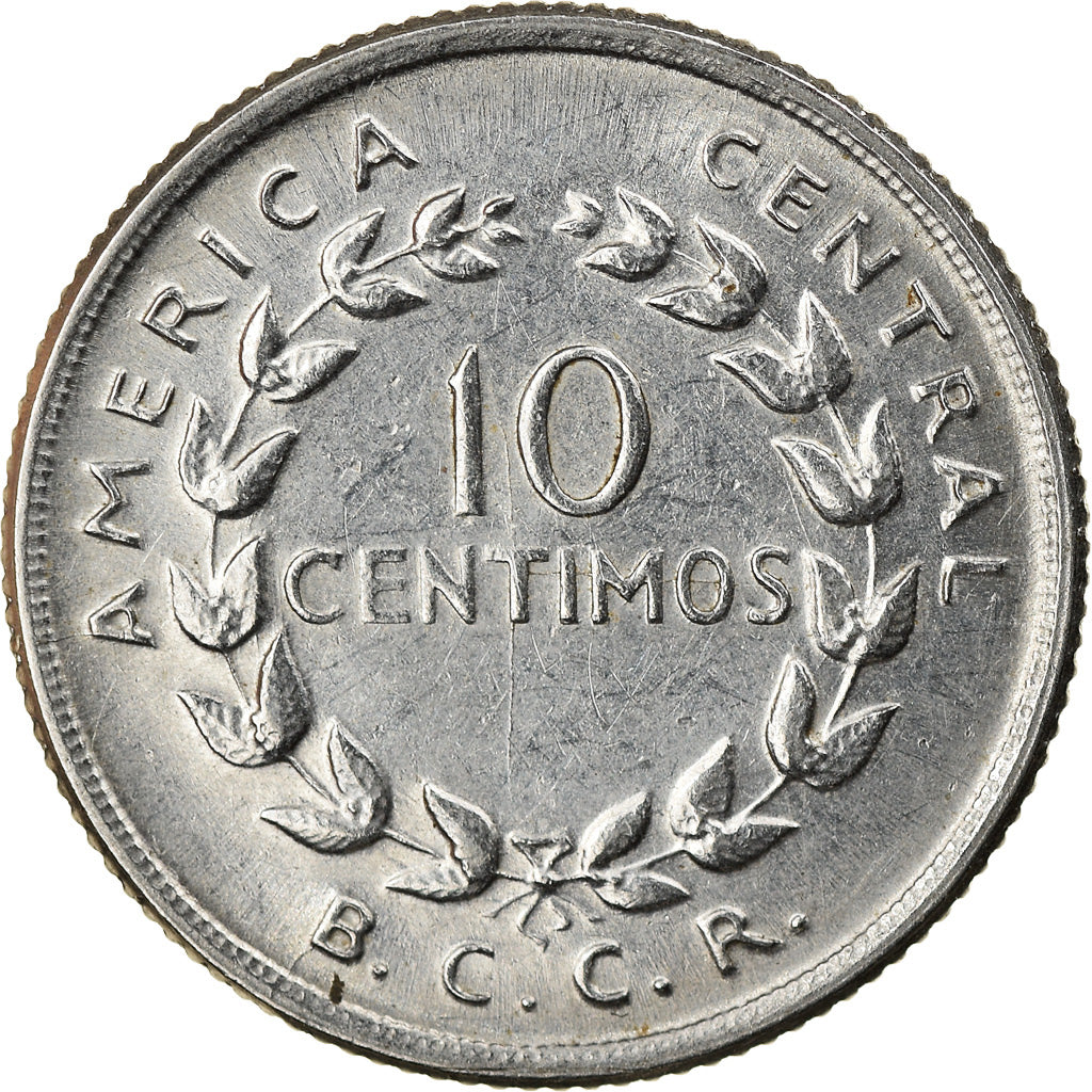 Moneda, Costa Rica, 10 Centimos, 1958, MBC, Acero inoxidable, KM:185.1a