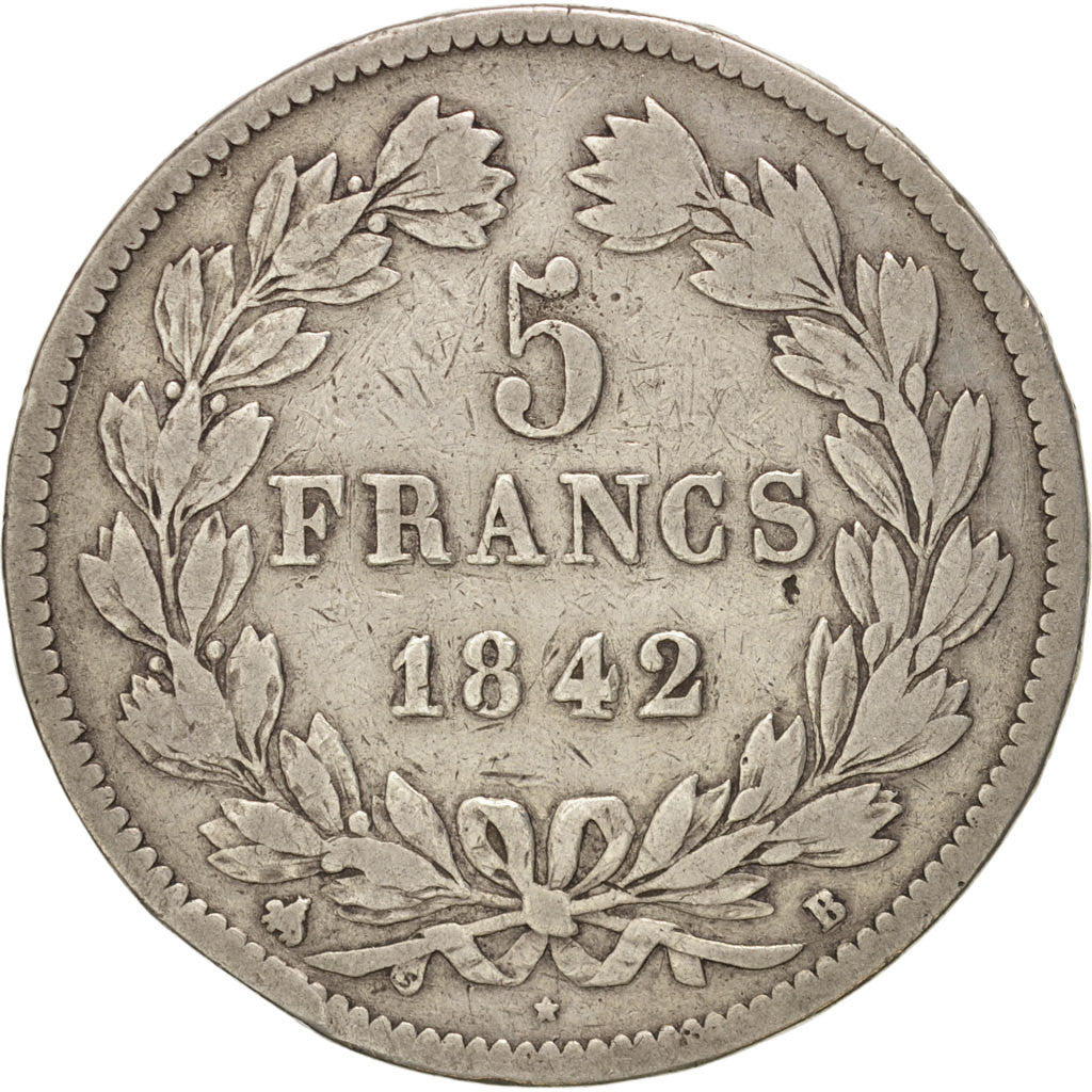 FRANCE, Louis-Philippe, 5 Francs, 1842, Rouen, KM:749.2, VF(20-25), Silver, G...