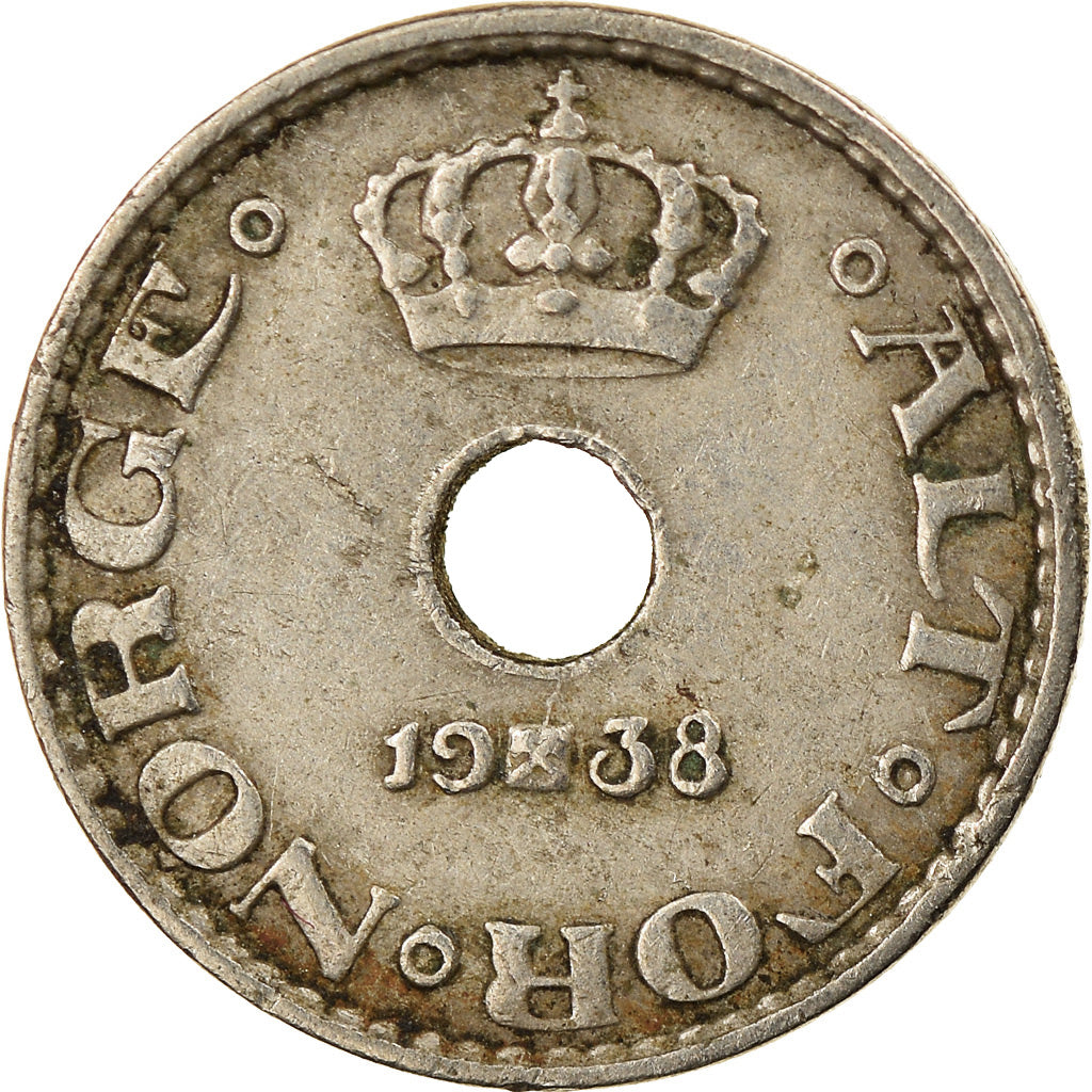 Munten, Noorwegen, Haakon VII, 10 Öre, 1938, ZF, Copper-nickel, KM:383