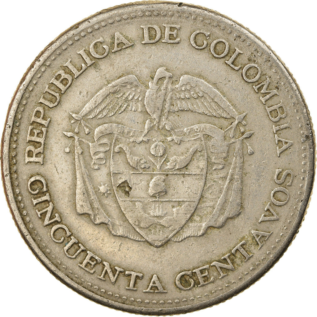 Moneda, Colombia, 50 Centavos, 1958, MBC, Cobre - níquel, KM:217