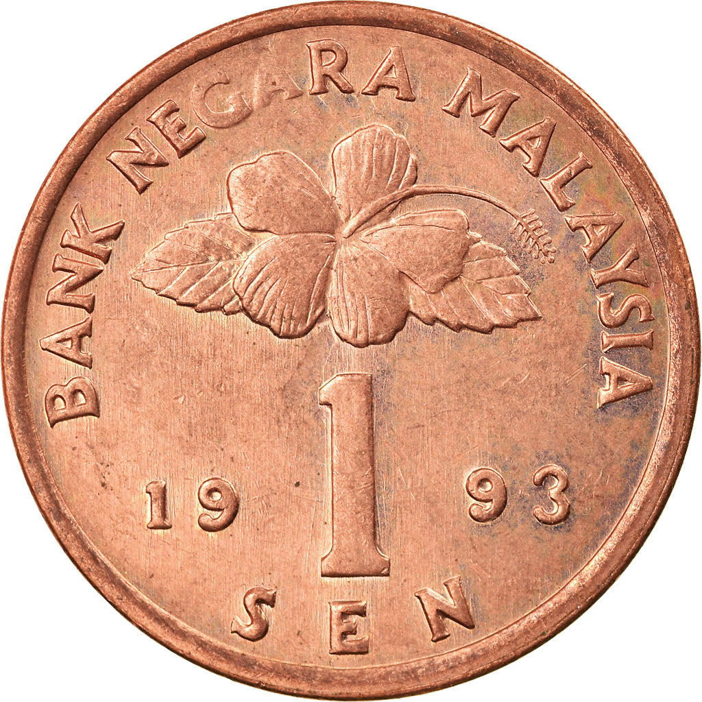 Moeda, Malásia, Sen, 1993, AU(55-58), Aço Revestido a Bronze, KM:49