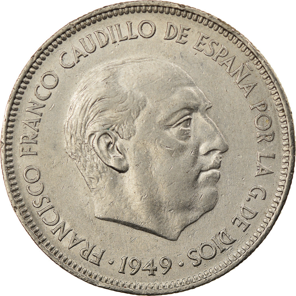 Coin, Spain, Caudillo and regent, 5 Pesetas, 1949, AU(55-58), Nickel, KM:778
