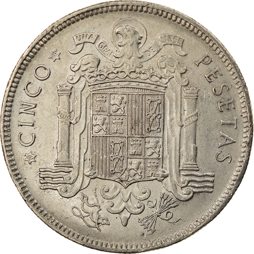 Coin, Spain, Caudillo and regent, 5 Pesetas, 1949, AU(55-58), Nickel, KM:778