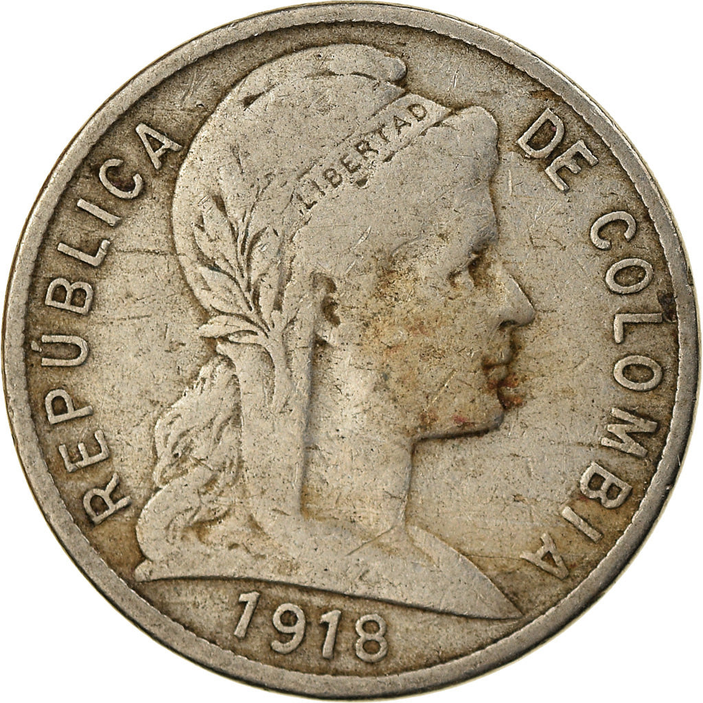 Moneta, Colombia, 5 Centavos, 1918, MB, Rame-nichel, KM:199