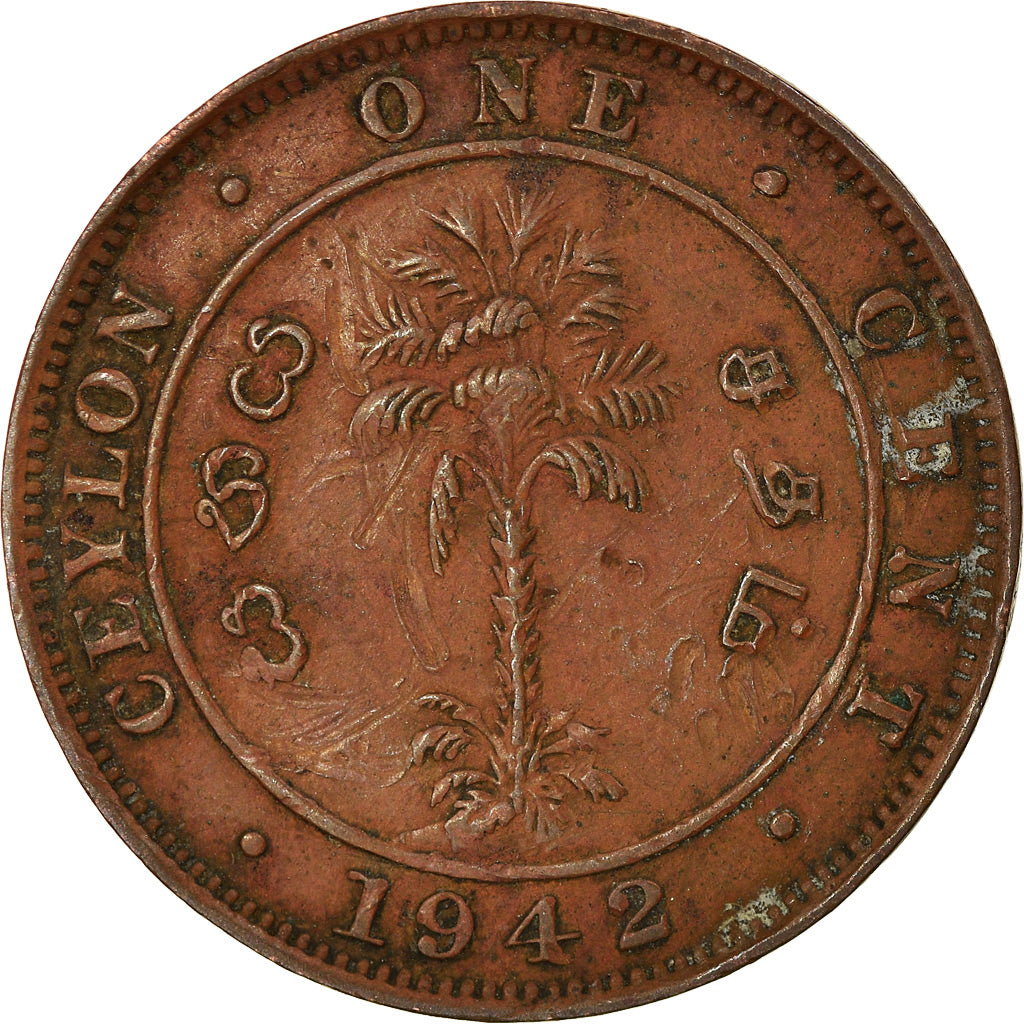 Moneta, Ceylon, George VI, Cent, 1942, BB, Bronzo, KM:111a