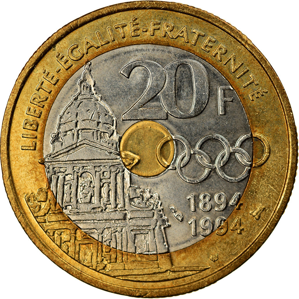 Moneta, Francia, Pierre de Coubertin, 20 Francs, 1994, Paris, SPL-