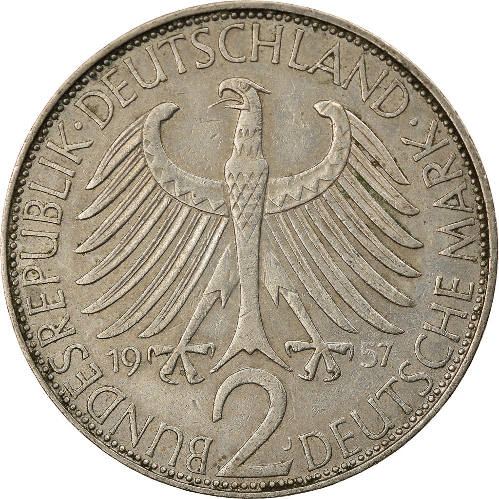 Coin, GERMANY - FEDERAL REPUBLIC, 2 Mark, 1957, Hambourg, EF(40-45)
