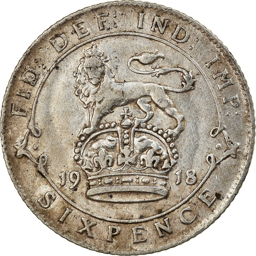 Coin, Great Britain, George V, 6 Pence, 1918, VF(30-35), Silver, KM:815