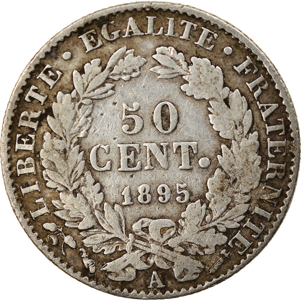 Moeda, França, Cérès, 50 Centimes, 1895, Paris, EF(40-45), Prata, KM:834.1