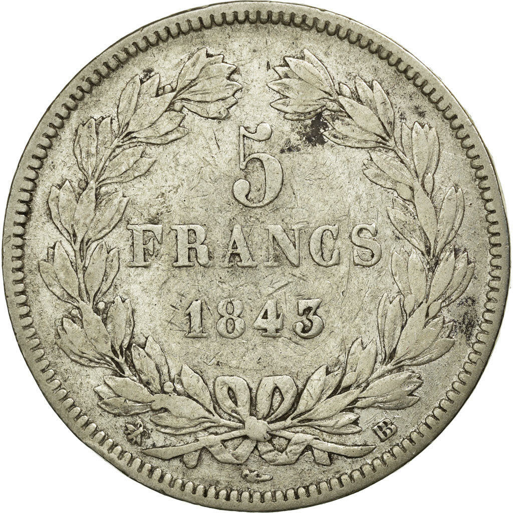 Coin, France, Louis-Philippe, 5 Francs, 1843, Strasbourg, VF(20-25), Silver