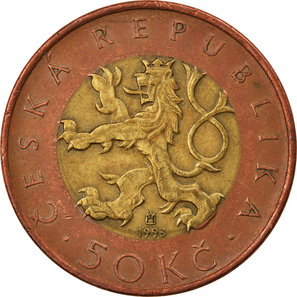 Coin, Czech Republic, 50 Korun, 1993, EF(40-45), Bi-Metallic, KM:1
