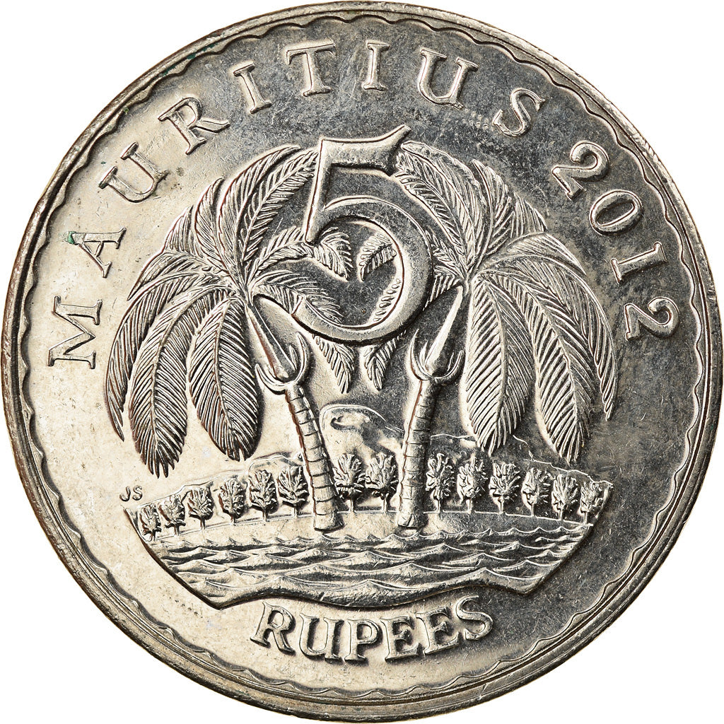 Coin, Mauritius, 5 Rupees, 2012, AU(55-58), Copper-nickel, KM:56