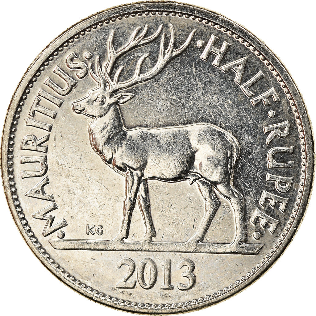 Coin, Mauritius, 1/2 Rupee, 2013, AU(55-58), Nickel plated steel