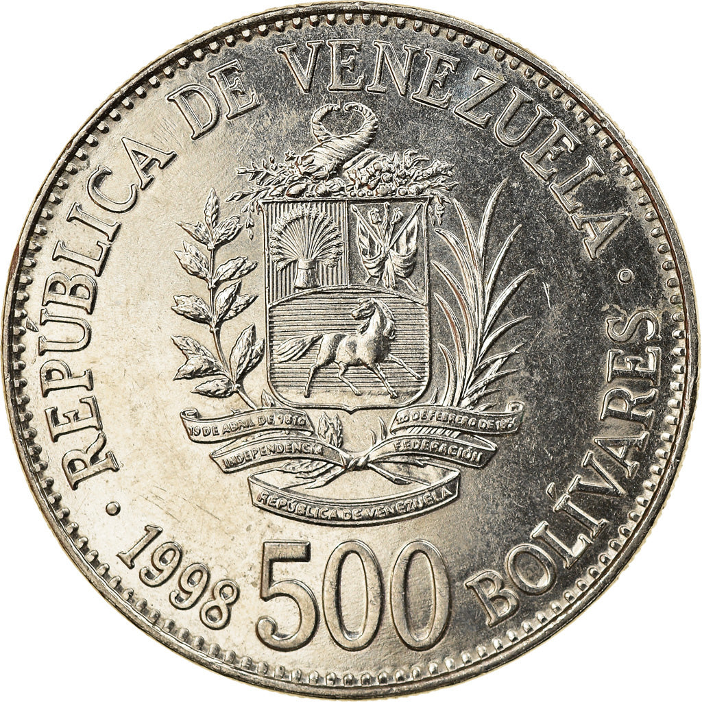 Münze, Venezuela, 500 Bolivares, 1998, VZ, Nickel Clad Steel, KM:79.1