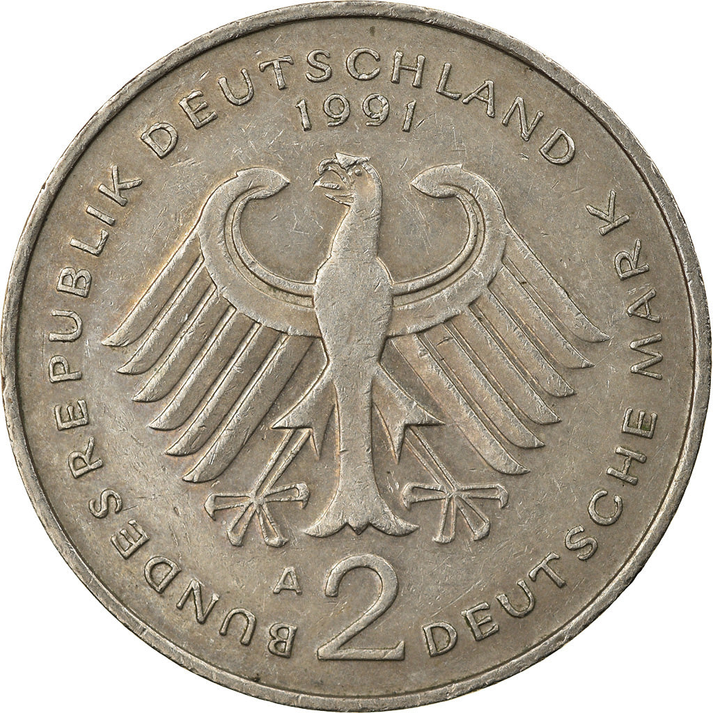 Moneta, GERMANIA - REPUBBLICA FEDERALE, 2 Mark, 1991, Berlin, BB, Nichel