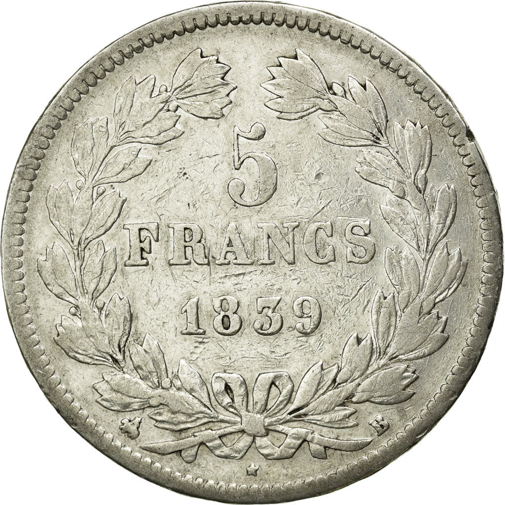 Coin, France, Louis-Philippe, 5 Francs, 1839, Rouen, VF(30-35), Silver