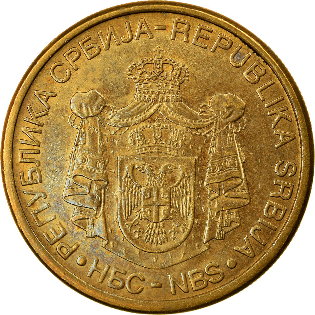 Moneta, Serbia, 2 Dinara, 2009, EF(40-45), Miedź platerowana stalą, KM:49