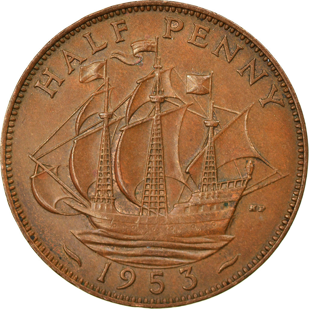 Münze, Großbritannien, Elizabeth II, 1/2 Penny, 1953, SS, Bronze, KM:882