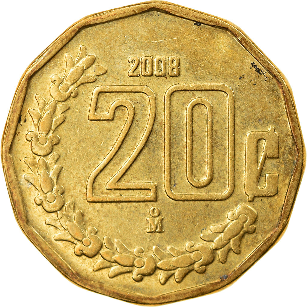 Coin, Mexico, 20 Centavos, 2008, Mexico City, AU(55-58), Aluminum-Bronze, KM:548