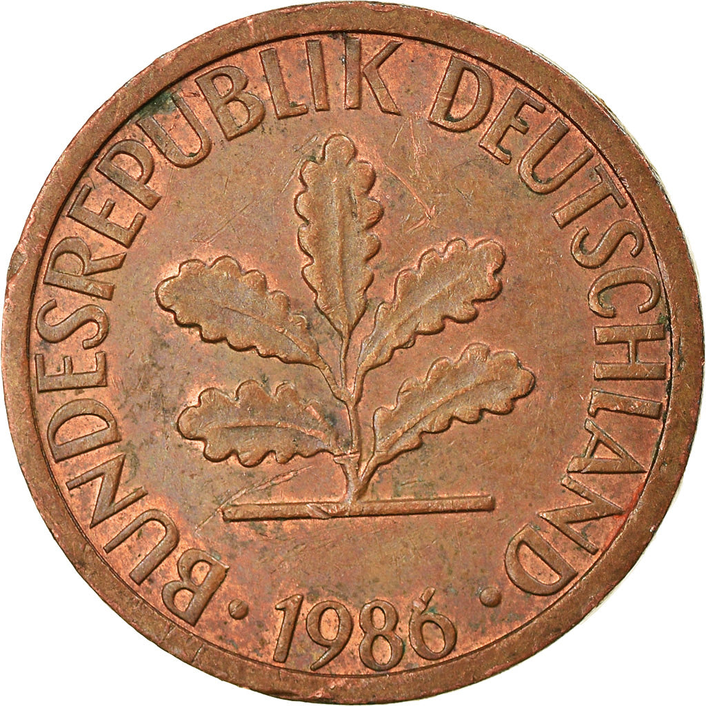 Coin, GERMANY - FEDERAL REPUBLIC, Pfennig, 1986, Stuttgart, EF(40-45), Copper