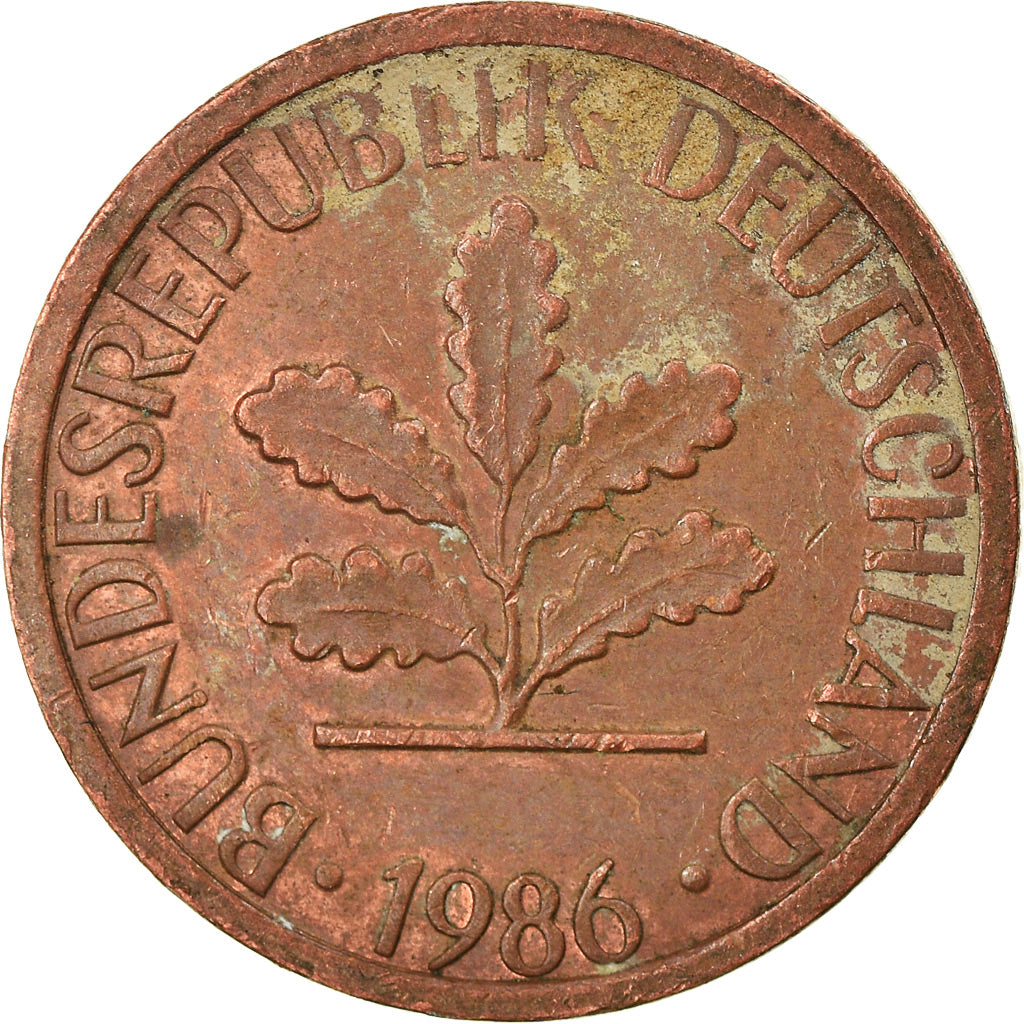 Münze, Bundesrepublik Deutschland, Pfennig, 1986, Stuttgart, SS, Copper Plated