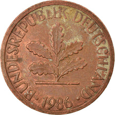 Münze, Bundesrepublik Deutschland, Pfennig, 1986, Stuttgart, SS, Copper Plated