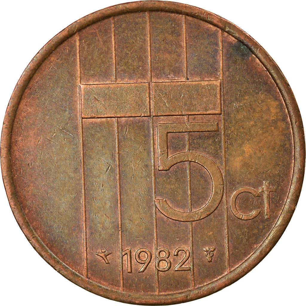 Moneda, Países Bajos, Beatrix, 5 Cents, 1982, MBC, Bronce, KM:202