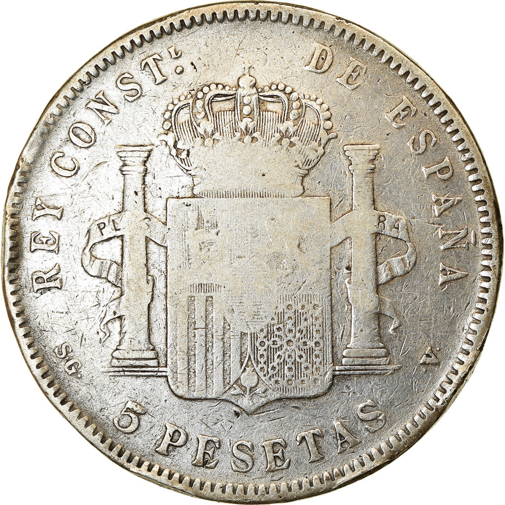 Coin, Spain, Alfonso XIII, 5 Pesetas, 1898, VF(20-25), Silver, KM:707