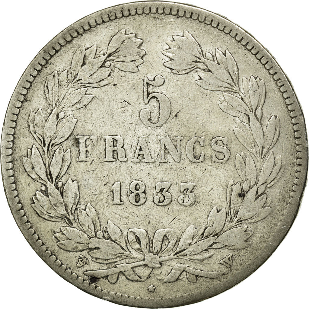 Munten, Frankrijk, Louis-Philippe, 5 Francs, 1833, Lille, FR, Zilver, KM:749.13