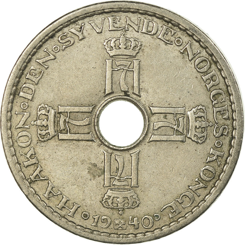 Moeda, Noruega, Haakon VII, Krone, 1940, EF(40-45), Cobre-níquel, KM:385