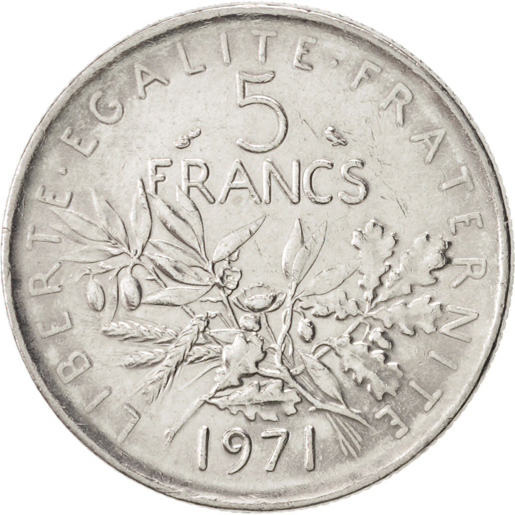 France, Semeuse, 5 Francs, 1971, Paris, MS(64), Nickel Clad Copper-Nickel, KM...