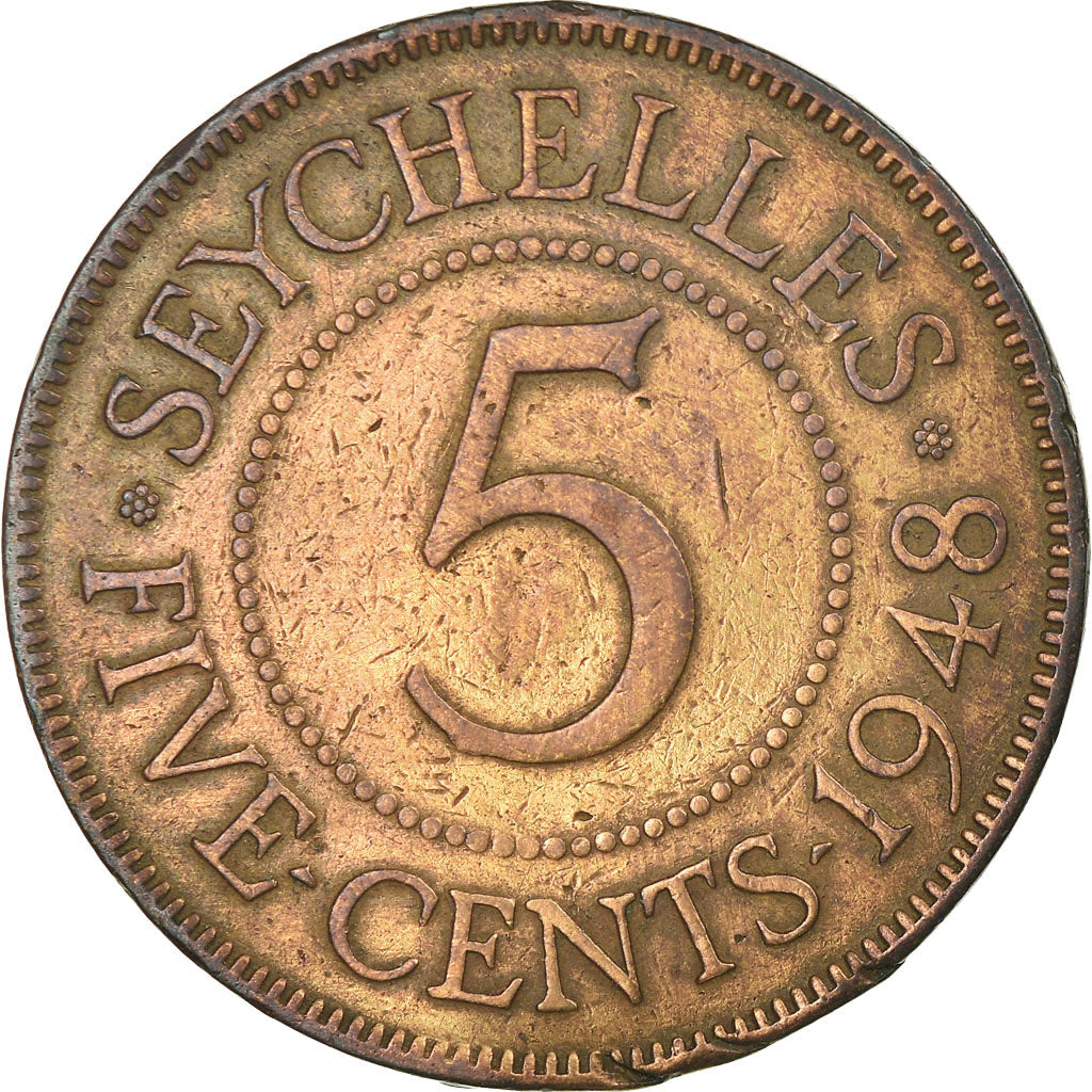 Moneta, Seychelles, 5 Cents, 1948, MB, Bronzo, KM:7